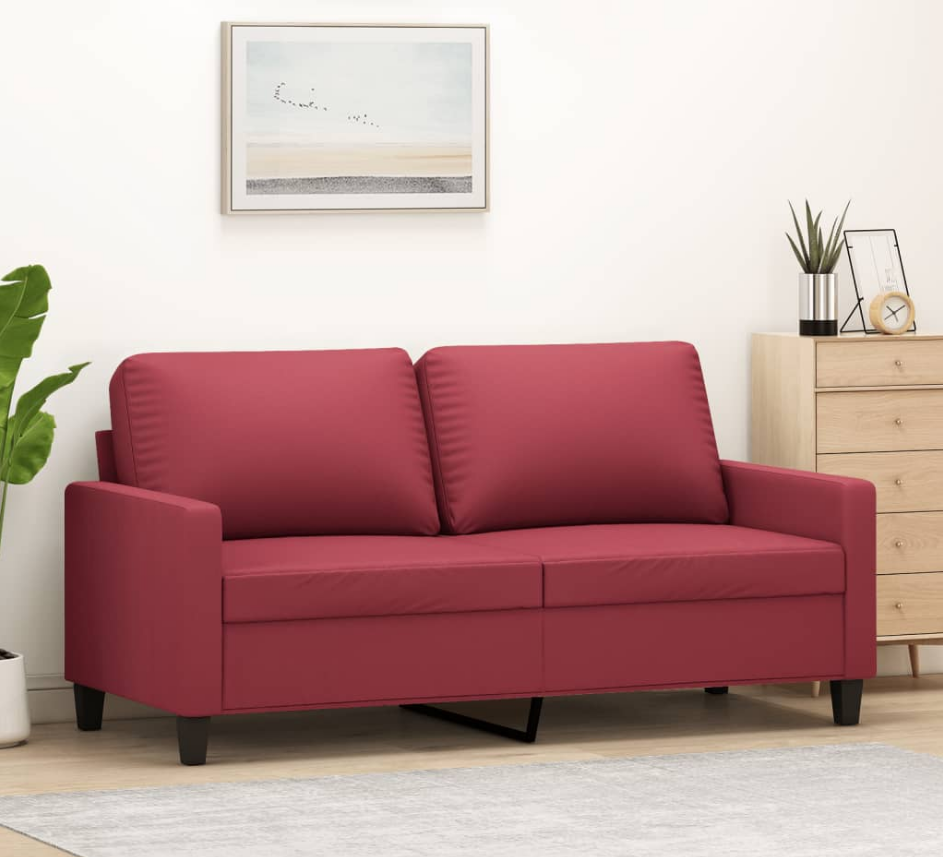 Sofá 2 Plazas Rojo Vino de Cuero Sintético - AJEVO