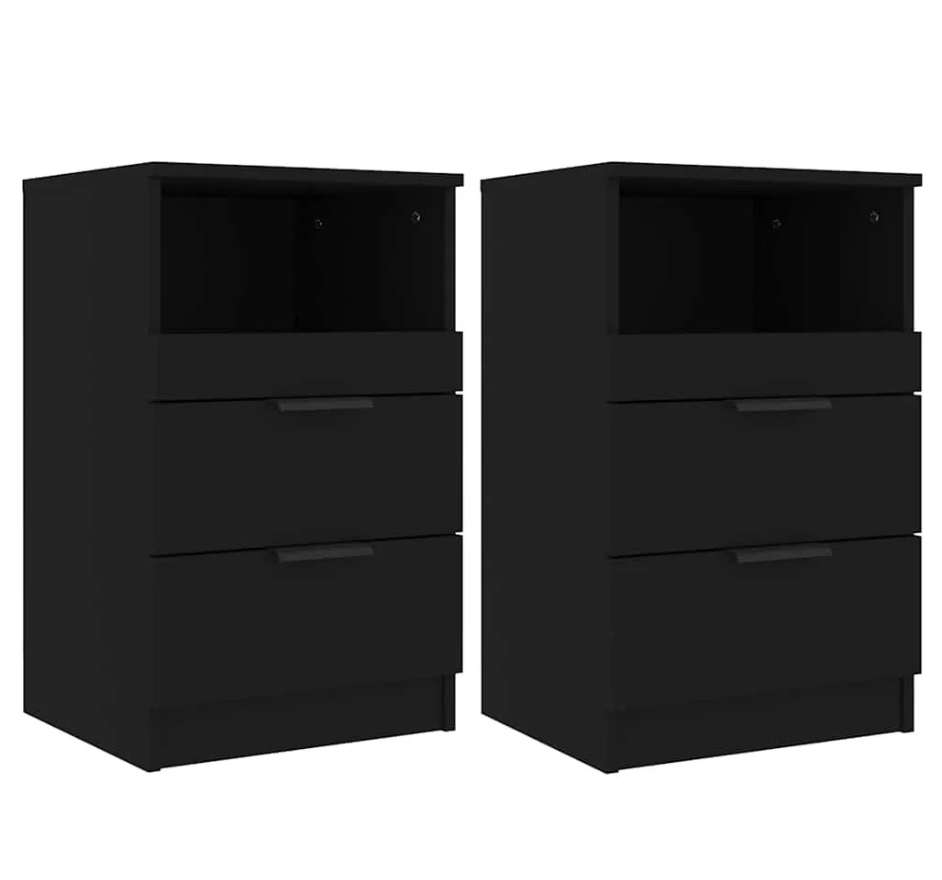 Mesitas de Noche Negras de Madera de Ingeniería (Set 2 uds) – AJEVO